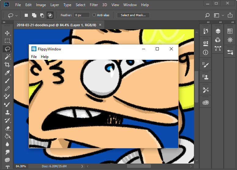A screenshot of FlippyWindow over Adobe Photoshop. A screenshot of FlippyWindow over Adobe Photoshop.